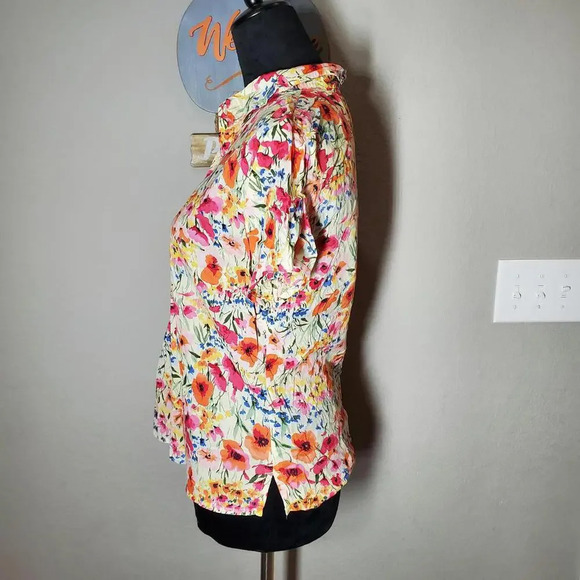 Liz Claiborne Crazy Horse Floral Cotton Lightweight Button Down Shirt Size Small - Picture 9 of 15